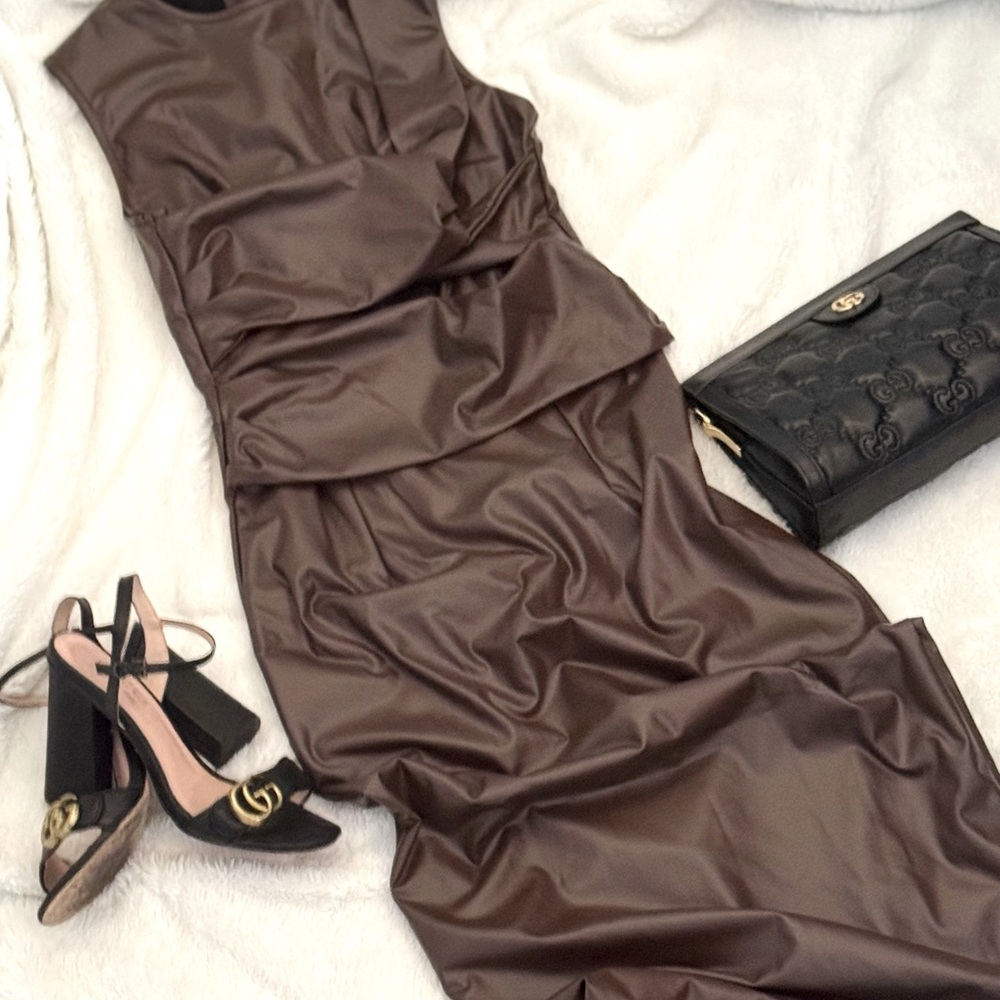 Faux leather Kim K midi dress